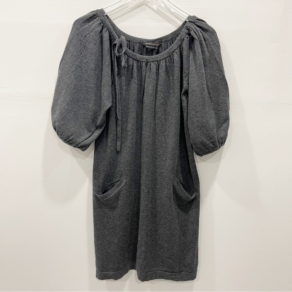 Vintage BCBGMaxAzria Cotton Lambswool Billow Sleeve Shift Dress Medium Grey